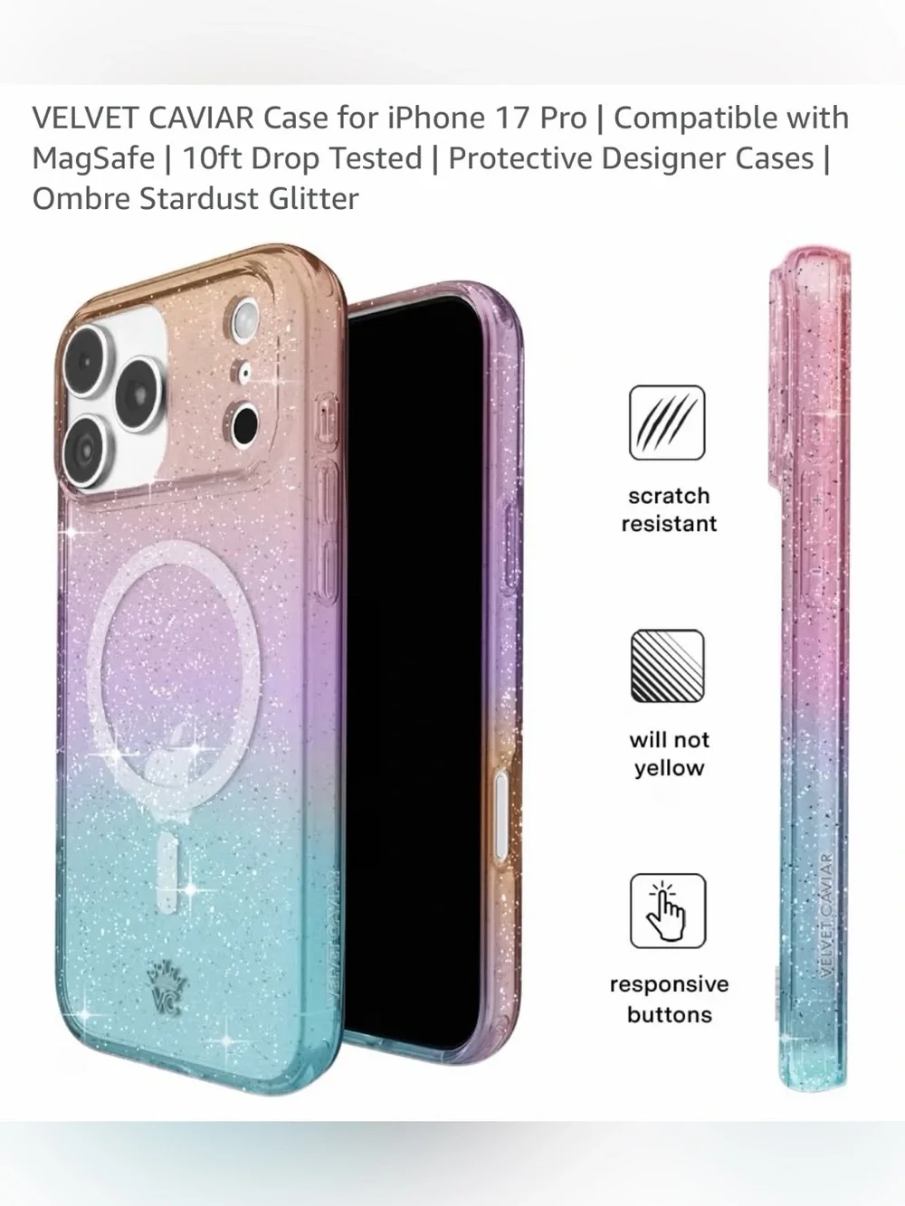 Velvet Caviar Ombre Stardust Glitter Phone Case — Pink, Purple & Blue